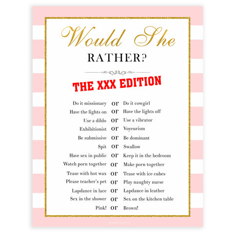 parisian bachelorette games, xxx would she rather, dirty would she rather game, bridal shower games, naughty bridal games, dirty bachelorette games, top bridal games
