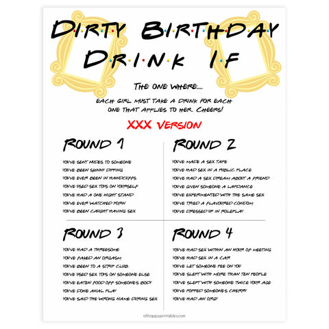 friends birthday games, drink if birthday game, dirty drink if game, fun birthday games, 30th birthday games