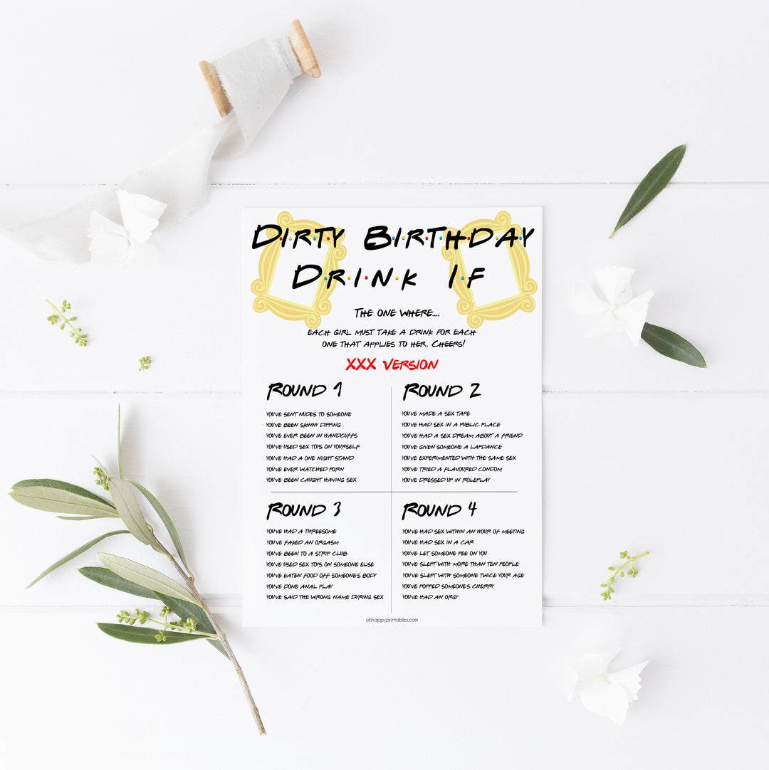 friends birthday games, drink if birthday game, dirty drink if game, fun birthday games, 30th birthday games