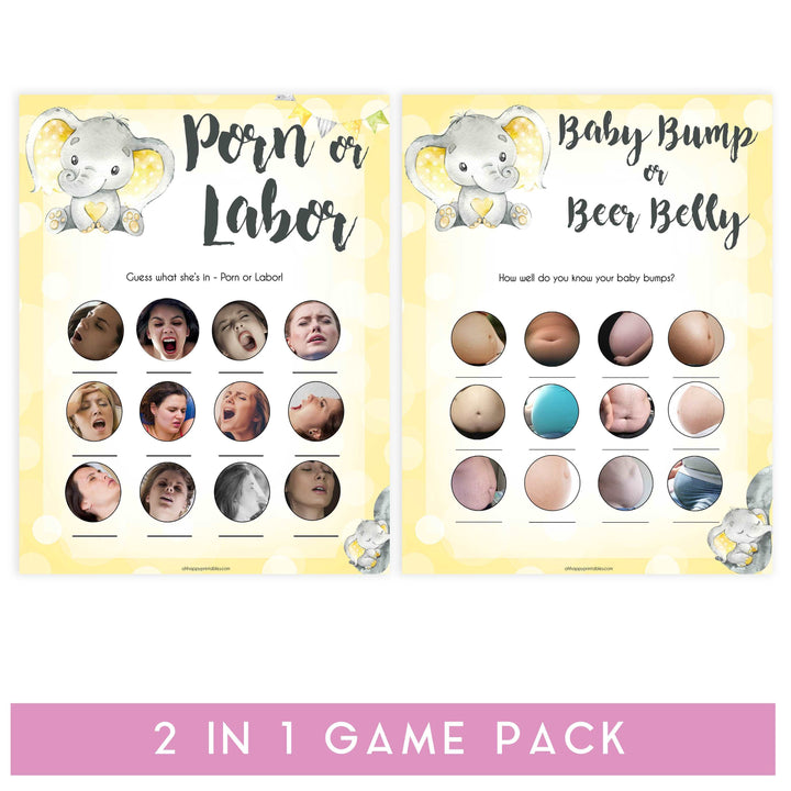labor or porn, baby bump or beer belly game, Printable baby shower games, fun baby games, baby shower games, fun baby shower ideas, top baby shower ideas, yellow elephant baby shower, blue baby shower ideas
