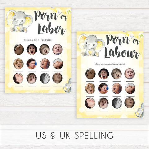 labor or porn, baby bump or beer belly game, Printable baby shower games, fun baby games, baby shower games, fun baby shower ideas, top baby shower ideas, yellow elephant baby shower, blue baby shower ideas