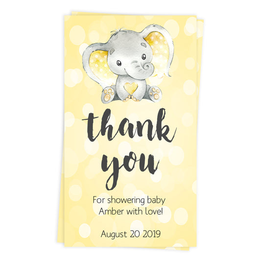 baby shower thank you tags, printable baby thank you tags, editable baby thank you tags, yellow elephant baby tags