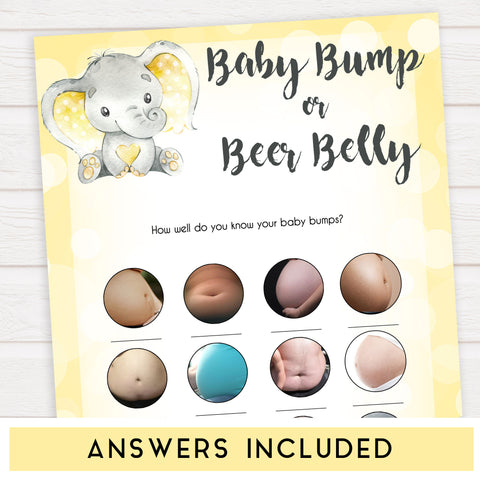 yellow elephant baby games, 7 baby game bundle, baby shower games, baby game bundles, fun baby games, top baby games, labor or porn, baby bump game, instant download games