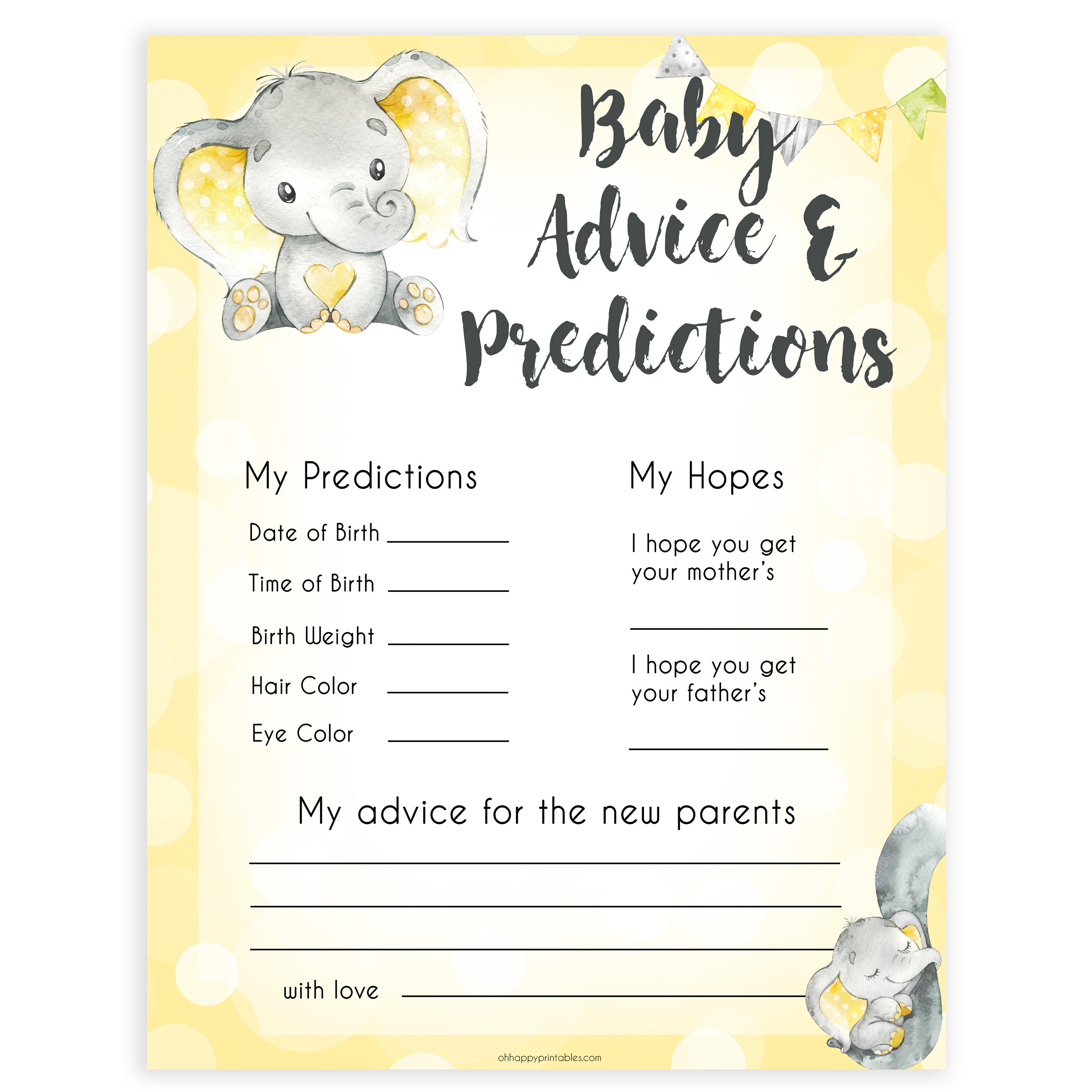 yellow elephant baby games, baby advice and predictions baby games, yellow baby games, elephant baby shower, fun baby games, top 10 baby games, popular baby games, printable baby games