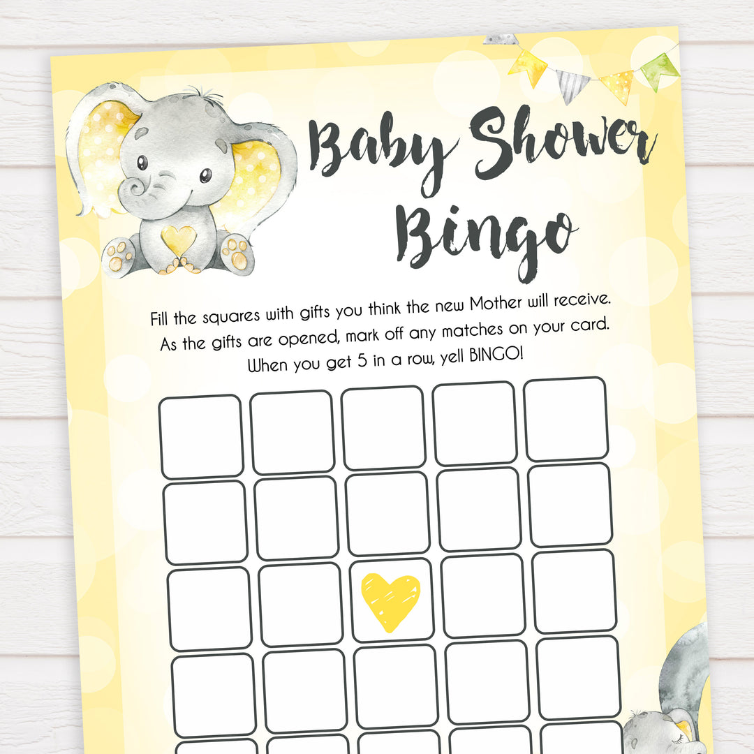 yellow elephant baby games, baby bingo baby games, yellow baby games, elephant baby shower, fun baby games, top 10 baby games, popular baby games, printable baby games