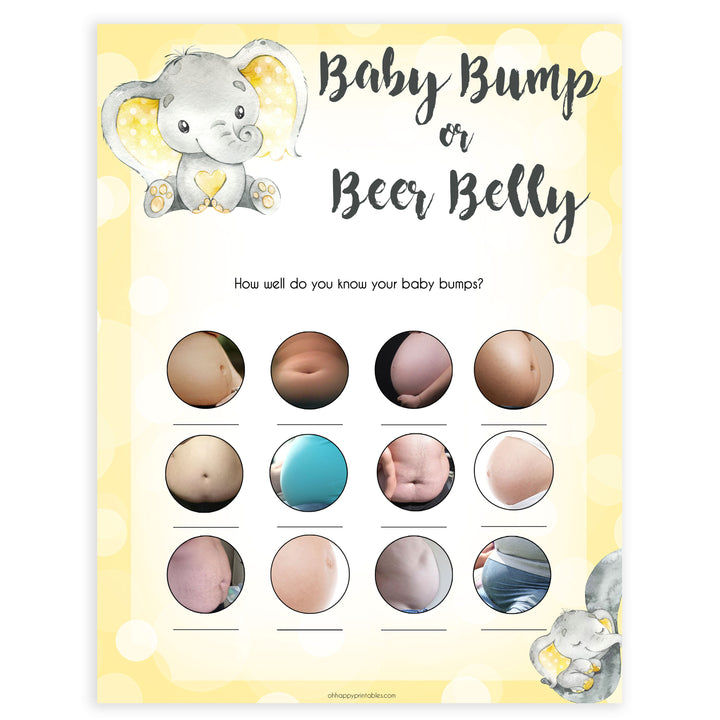 yellow elephant baby games, baby bump or beer belly baby games, yellow baby games, elephant baby shower, fun baby games, top 10 baby games, popular baby games, printable baby games