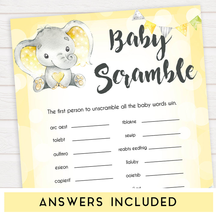 yellow elephant baby games, baby scramble baby games, yellow baby games, elephant baby shower, fun baby games, top 10 baby games, popular baby games, printable baby games