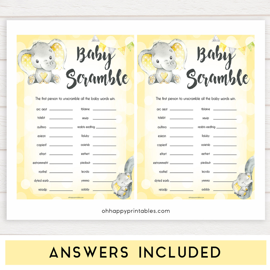 yellow elephant baby games, baby scramble baby games, yellow baby games, elephant baby shower, fun baby games, top 10 baby games, popular baby games, printable baby games