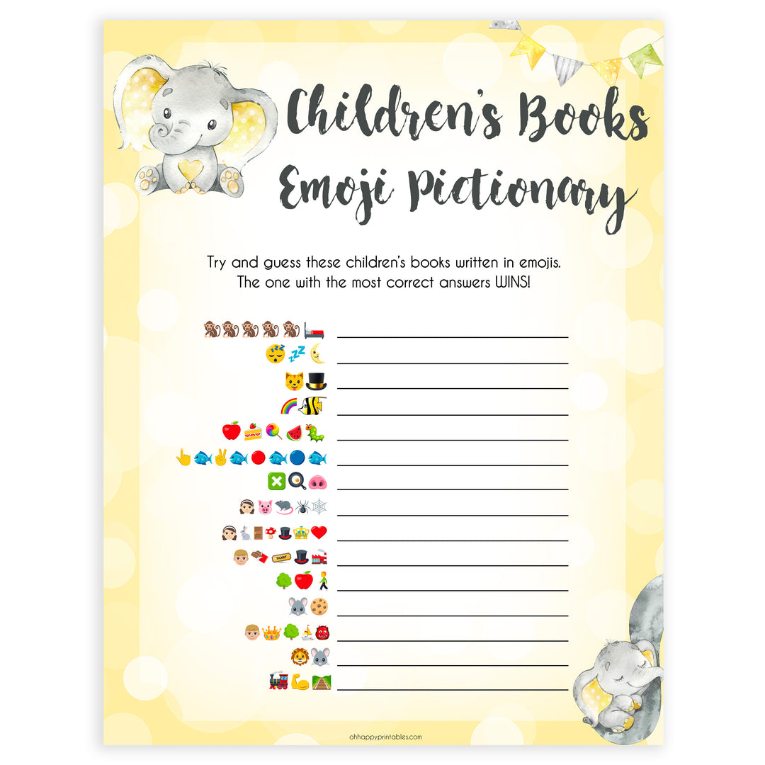 yellow elephant baby games, childrens books emoji pictionary baby games, yellow baby games, elephant baby shower, fun baby games, top 10 baby games, popular baby games, printable baby games