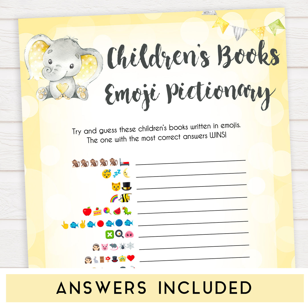 yellow elephant baby games, childrens books emoji pictionary baby games, yellow baby games, elephant baby shower, fun baby games, top 10 baby games, popular baby games, printable baby games