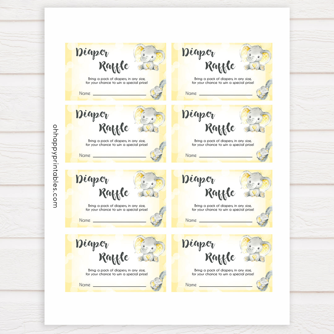 yellow elephant baby games, diaper raffle baby games, yellow baby games, elephant baby shower, fun baby games, top 10 baby games, popular baby games, printable baby games