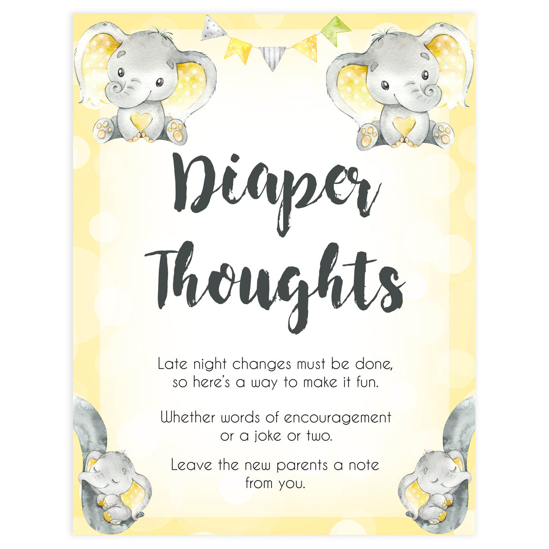 diaper thoughts baby sign, Printable baby shower games, fun baby games, baby shower games, fun baby shower ideas, top baby shower ideas, yellow elephant baby shower, blue baby shower ideas
