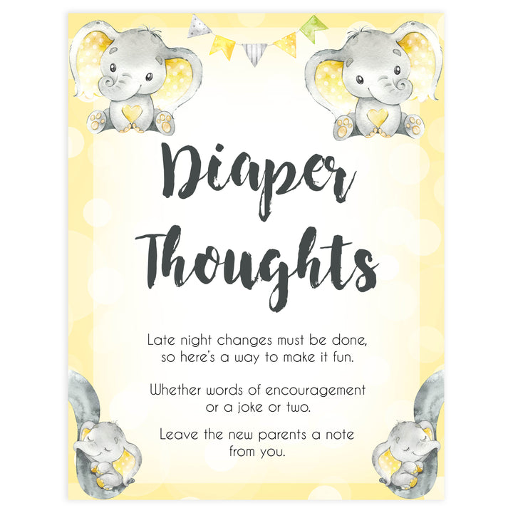 diaper thoughts baby sign, Printable baby shower games, fun baby games, baby shower games, fun baby shower ideas, top baby shower ideas, yellow elephant baby shower, blue baby shower ideas