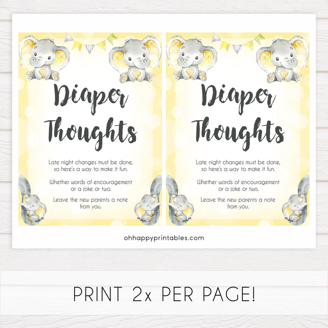 diaper thoughts baby sign, Printable baby shower games, fun baby games, baby shower games, fun baby shower ideas, top baby shower ideas, yellow elephant baby shower, blue baby shower ideas