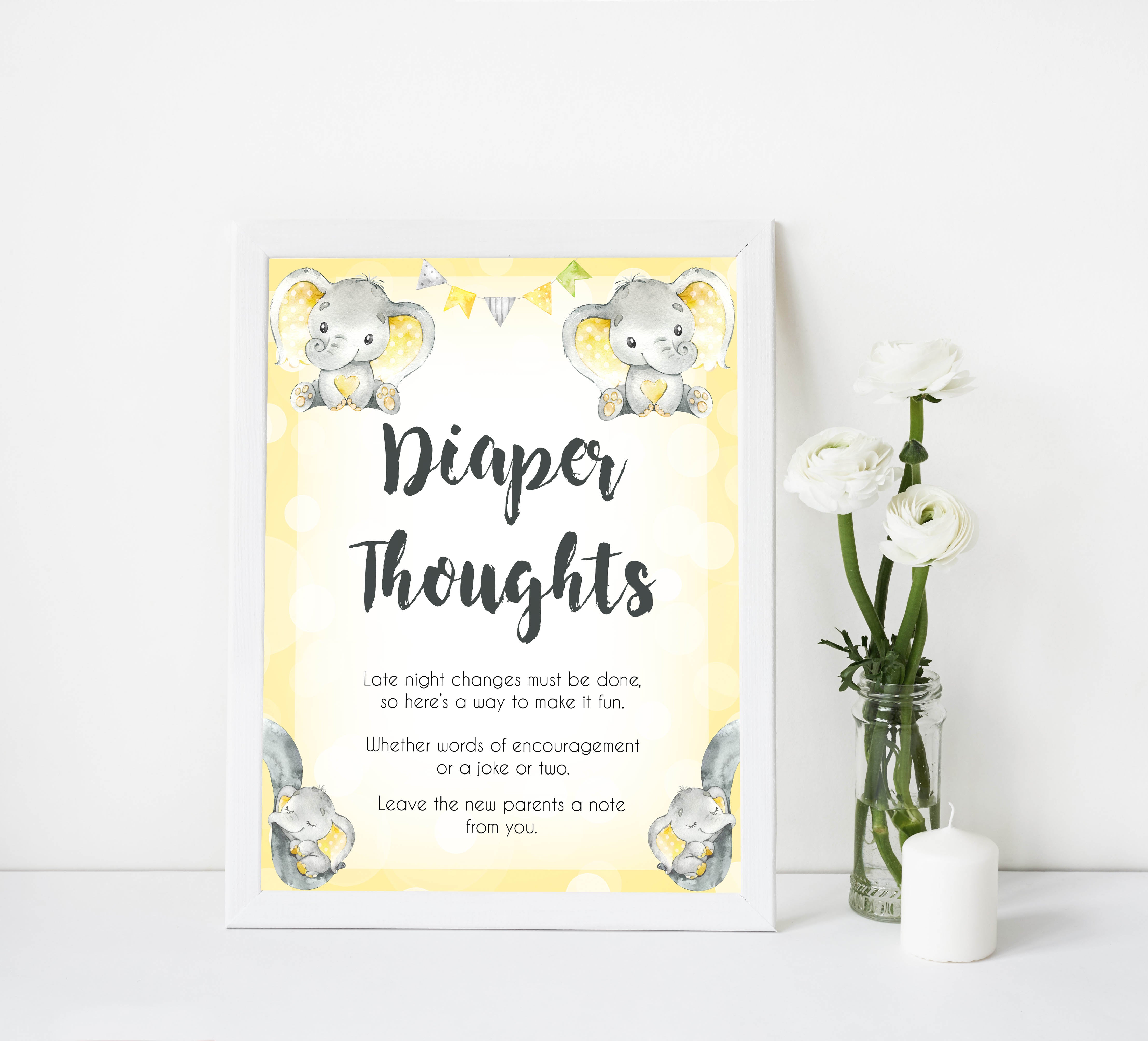 diaper thoughts baby sign, Printable baby shower games, fun baby games, baby shower games, fun baby shower ideas, top baby shower ideas, yellow elephant baby shower, blue baby shower ideas