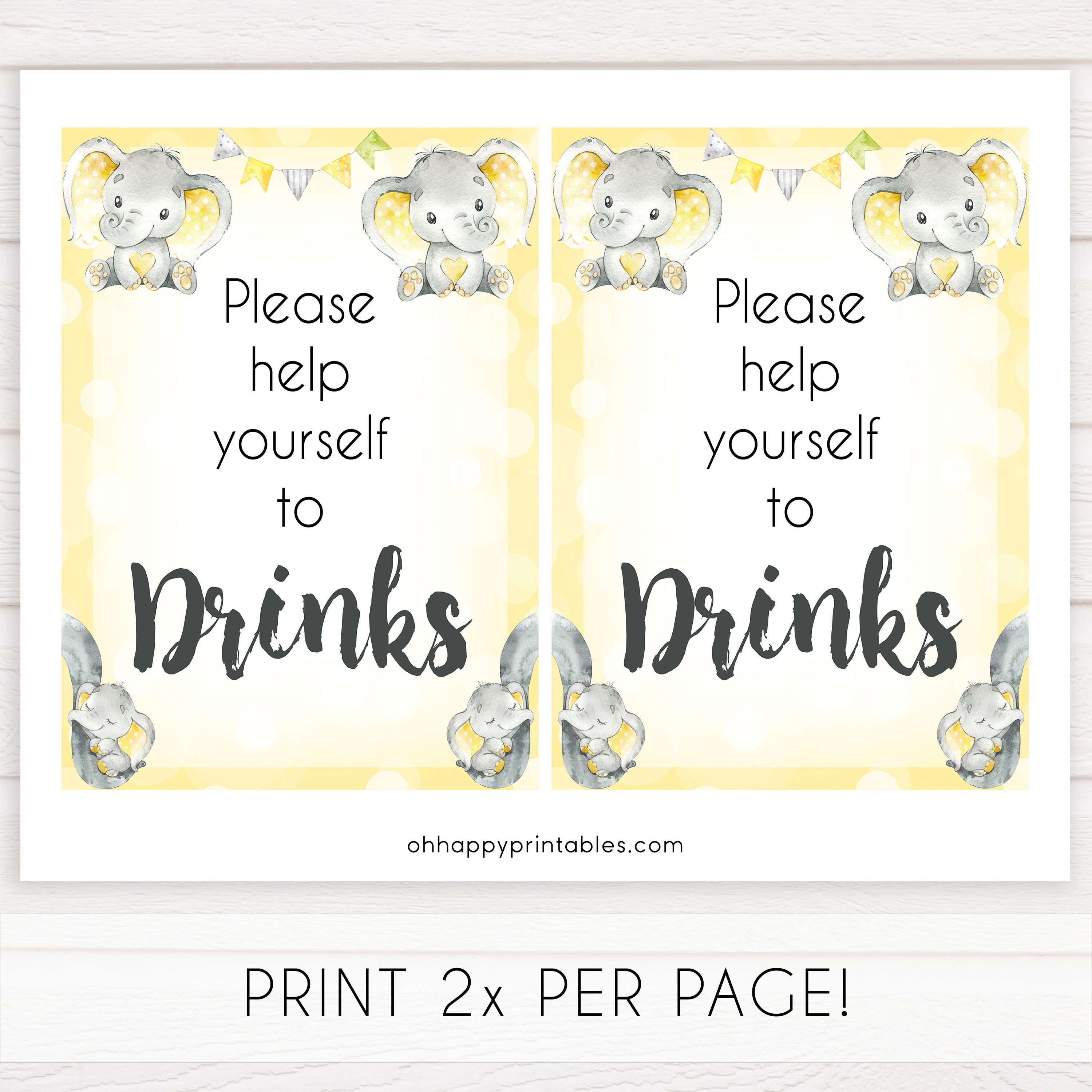 Yellow elephants, neutral baby shower signs, drinks baby signs, baby shower signs, baby shower decor, gender reveal ideas, top baby shower ideas, printable baby signs