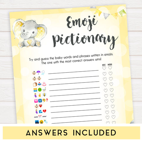 yellow elephant baby games, emoji pictionary baby games, yellow baby games, elephant baby shower, fun baby games, top 10 baby games, popular baby games, printable baby games