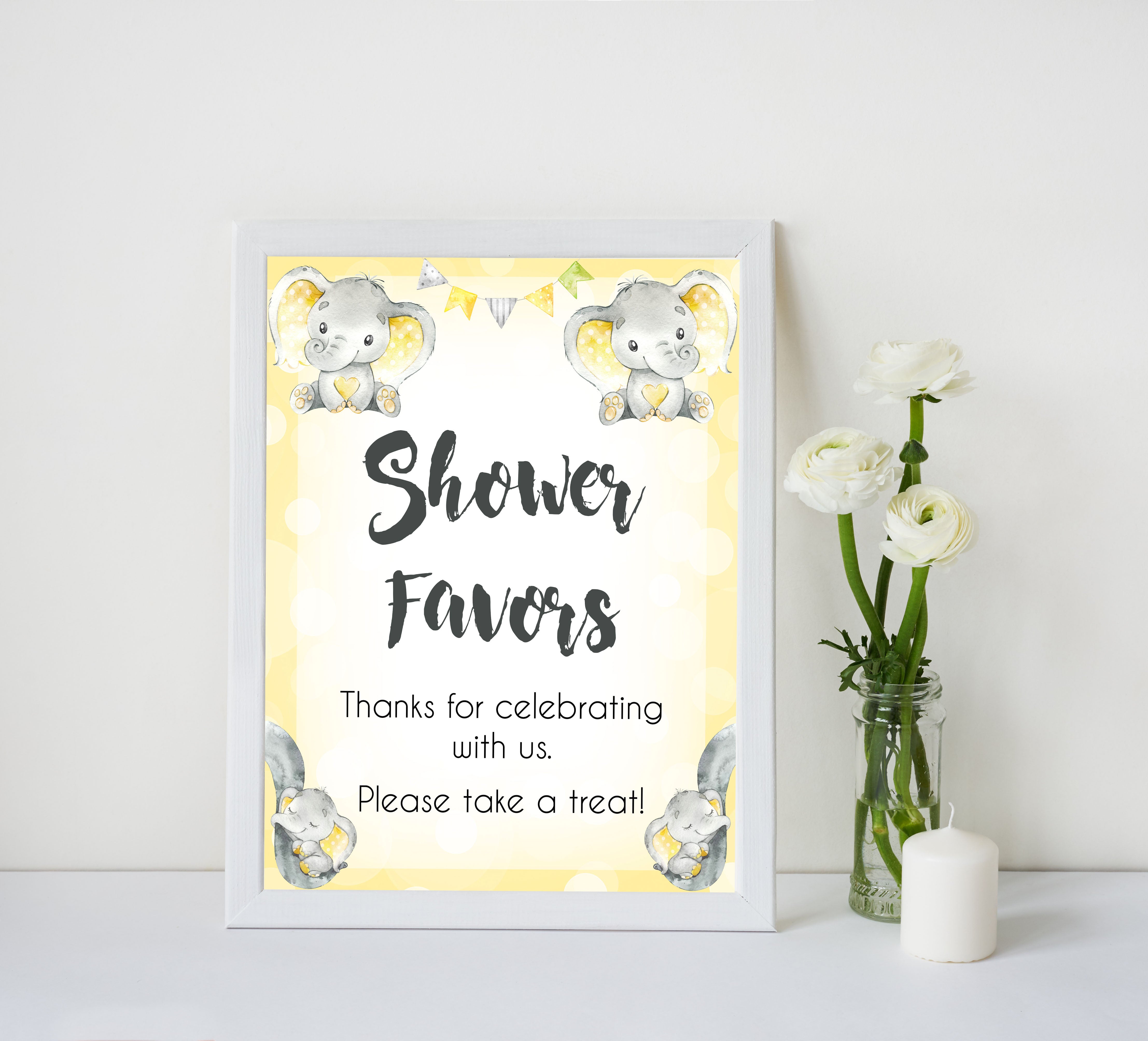 Yellow elephants, neutral baby shower signs, 8 baby signs, baby shower signs, baby shower decor, gender reveal ideas, top baby shower ideas, printable baby signs