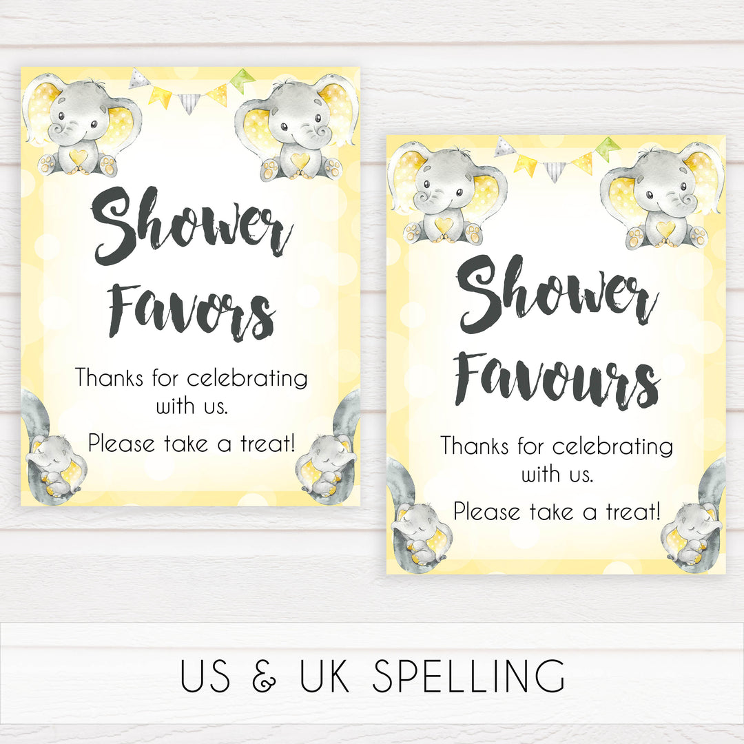 Yellow elephants, neutral baby shower signs, 8 baby signs, baby shower signs, baby shower decor, gender reveal ideas, top baby shower ideas, printable baby signs