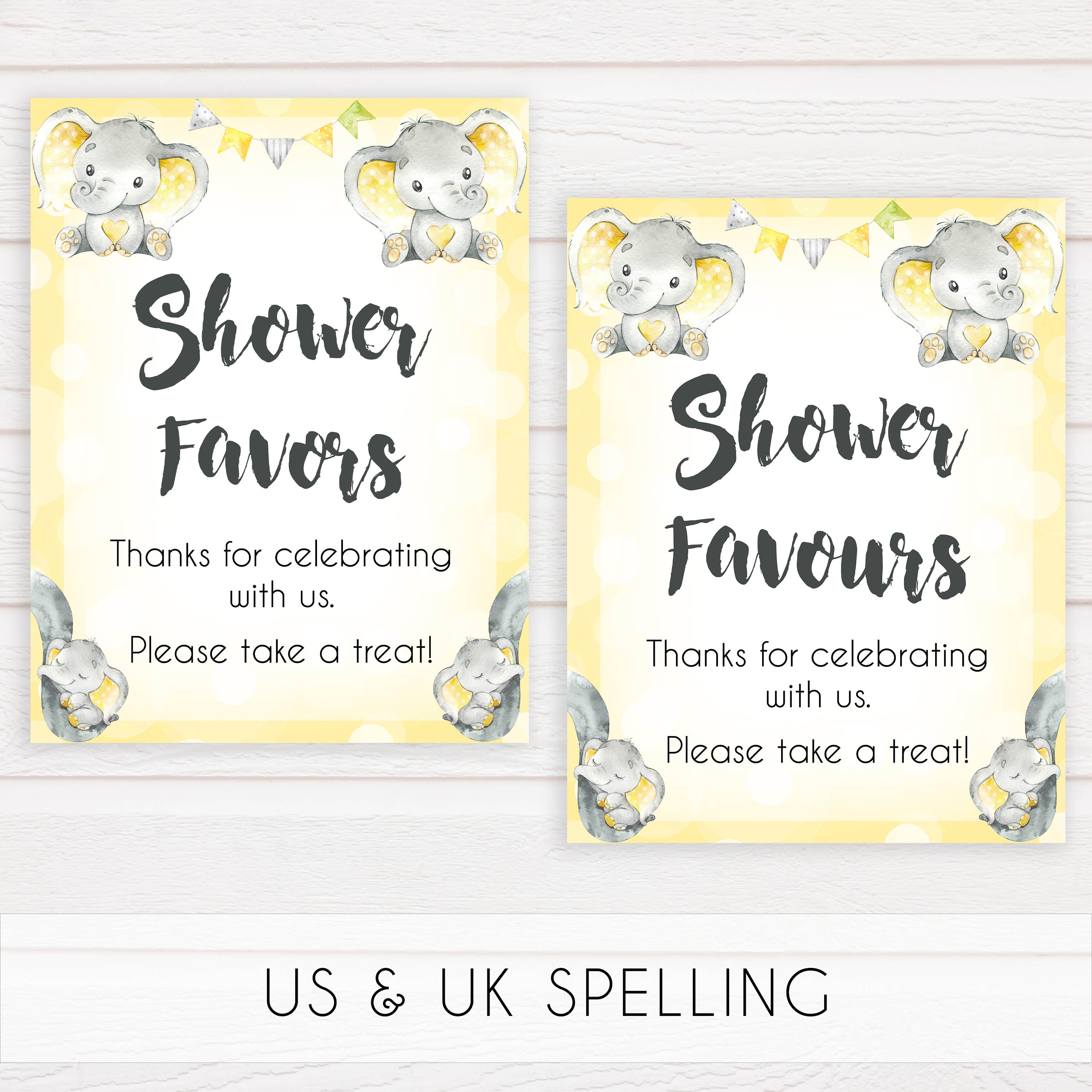 Yellow elephants, neutral baby shower signs, shower favors baby signs, baby shower signs, baby shower decor, gender reveal ideas, top baby shower ideas, printable baby signs