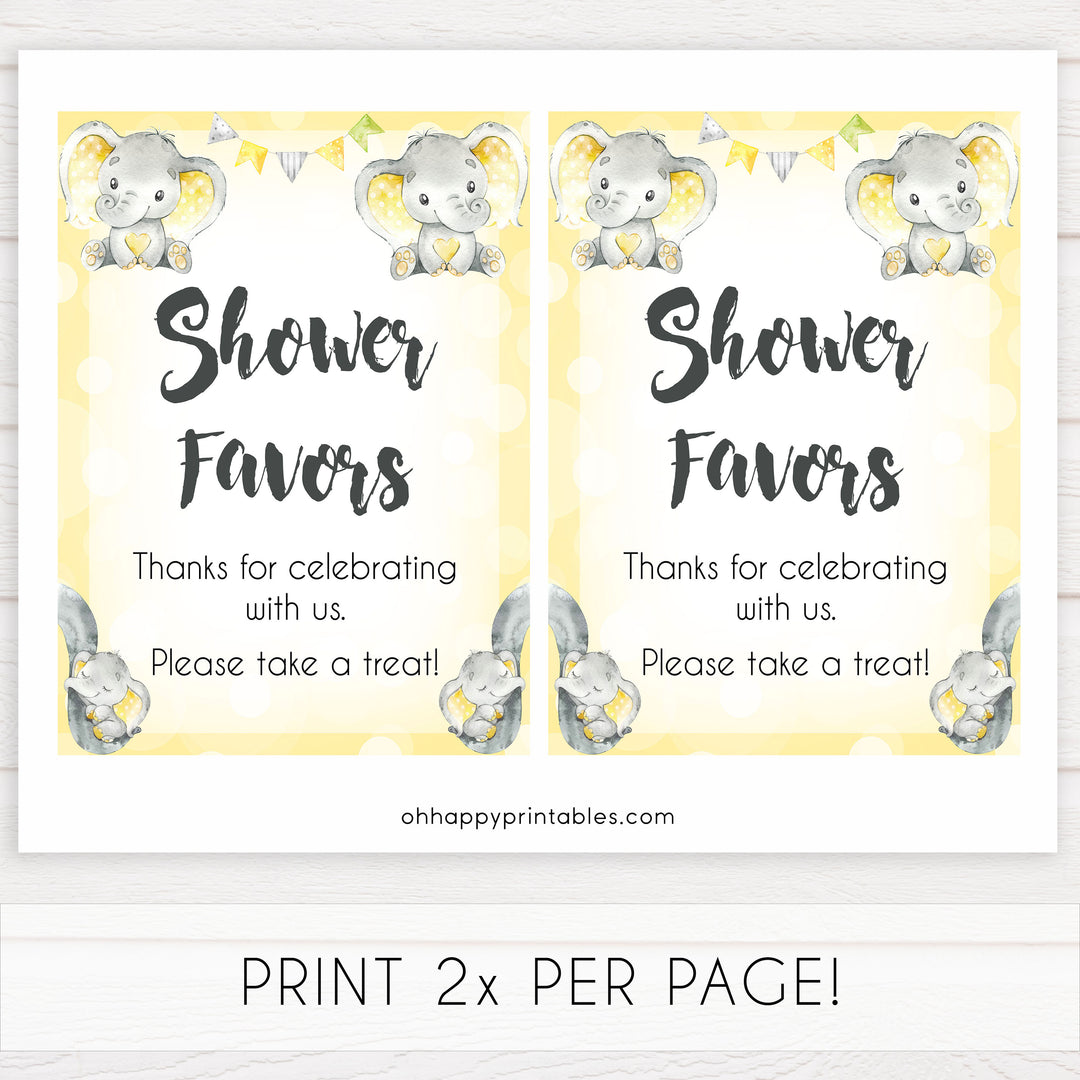 Yellow elephants, neutral baby shower signs, 8 baby signs, baby shower signs, baby shower decor, gender reveal ideas, top baby shower ideas, printable baby signs