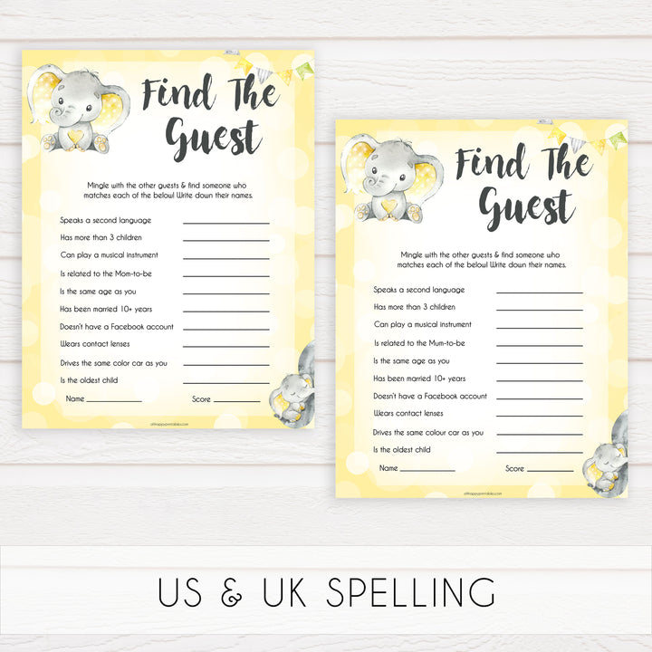 yellow elephant baby games, find the guest baby games, yellow baby games, elephant baby shower, fun baby games, top 10 baby games, popular baby games, printable baby games