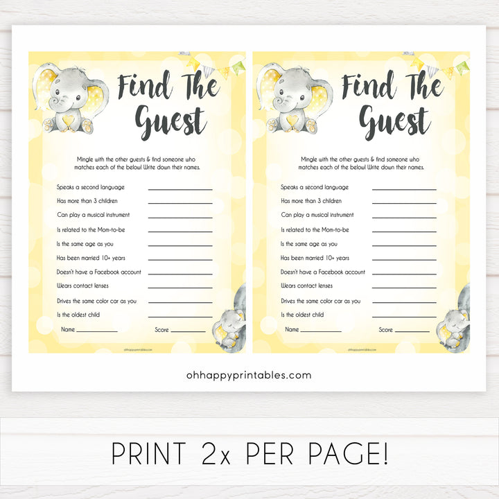 yellow elephant baby games, find the guest baby games, yellow baby games, elephant baby shower, fun baby games, top 10 baby games, popular baby games, printable baby games