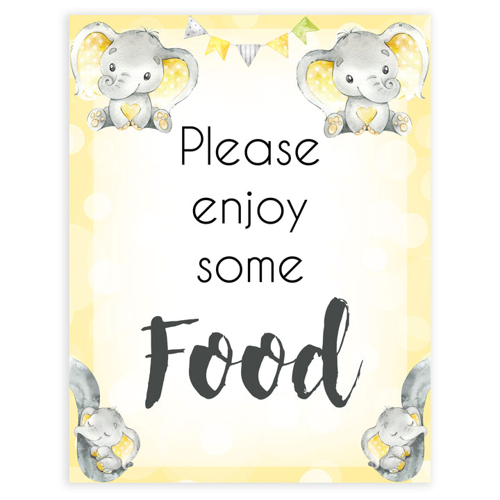 Yellow elephants, neutral baby shower signs, food baby signs, baby shower signs, baby shower decor, gender reveal ideas, top baby shower ideas, printable baby signs