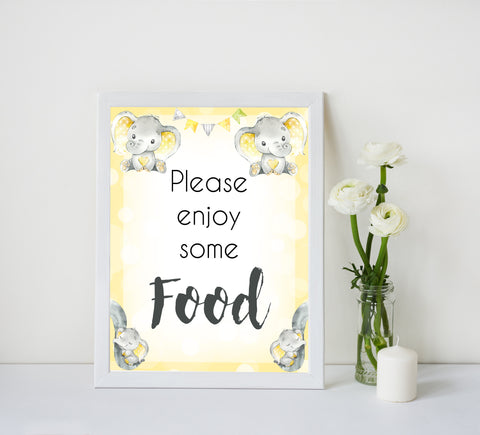 Yellow elephants, neutral baby shower signs, food baby signs, baby shower signs, baby shower decor, gender reveal ideas, top baby shower ideas, printable baby signs