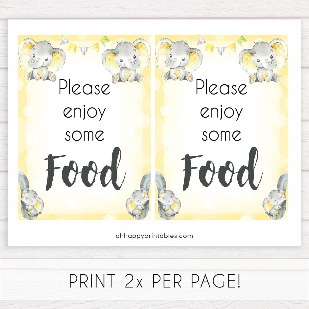 Yellow elephants, neutral baby shower signs, food baby signs, baby shower signs, baby shower decor, gender reveal ideas, top baby shower ideas, printable baby signs