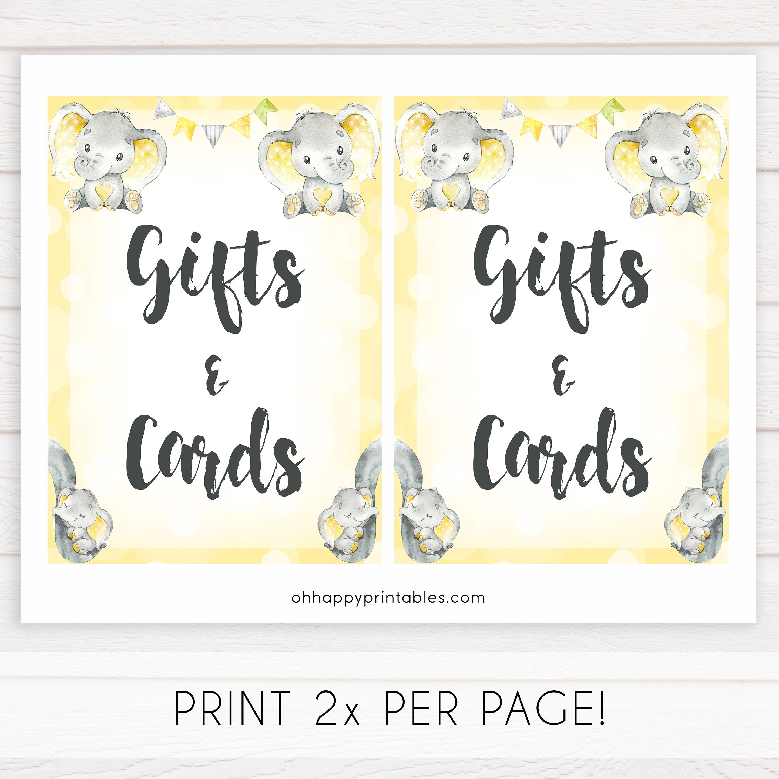 Yellow elephants, neutral baby shower signs, gifts and cards baby signs, baby shower signs, baby shower decor, gender reveal ideas, top baby shower ideas, printable baby signs