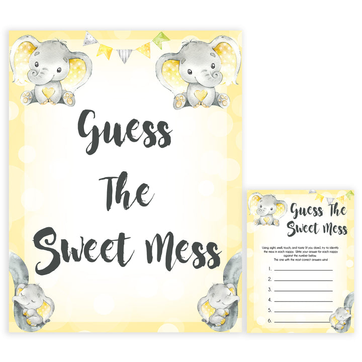 yellow elephant baby games, guess the sweet mess baby games, yellow baby games, elephant baby shower, fun baby games, top 10 baby games, popular baby games, printable baby games