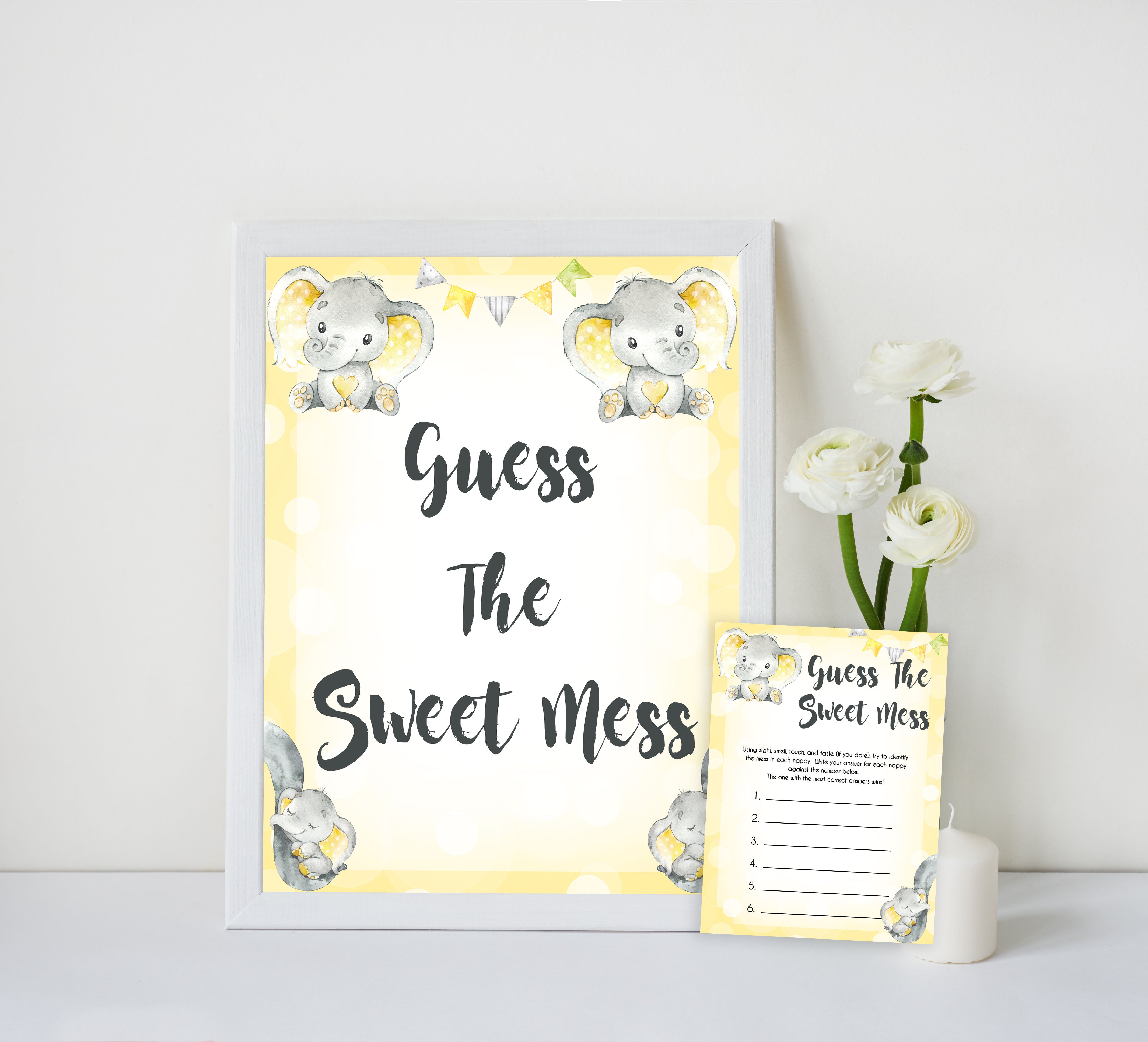 yellow elephant baby games, guess the sweet mess baby games, yellow baby games, elephant baby shower, fun baby games, top 10 baby games, popular baby games, printable baby games