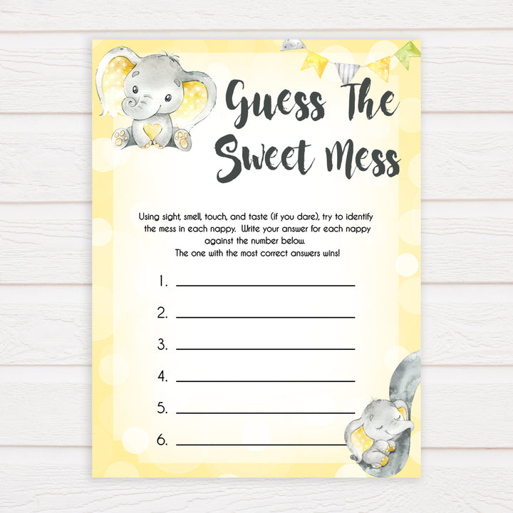 yellow elephant baby games, guess the sweet mess baby games, yellow baby games, elephant baby shower, fun baby games, top 10 baby games, popular baby games, printable baby games