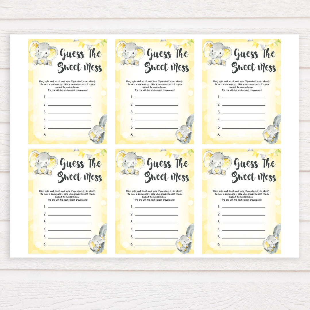 yellow elephant baby games, guess the sweet mess baby games, yellow baby games, elephant baby shower, fun baby games, top 10 baby games, popular baby games, printable baby games