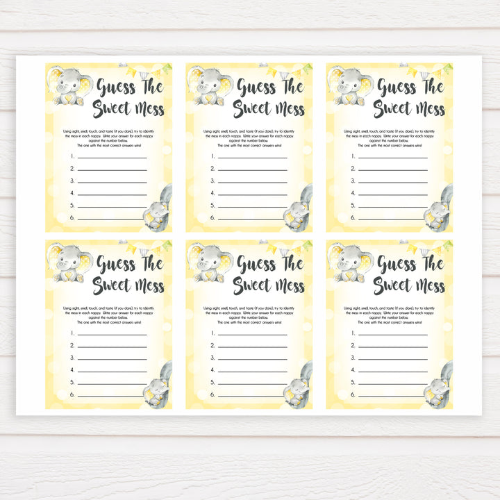yellow elephant baby games, guess the sweet mess baby games, yellow baby games, elephant baby shower, fun baby games, top 10 baby games, popular baby games, printable baby games