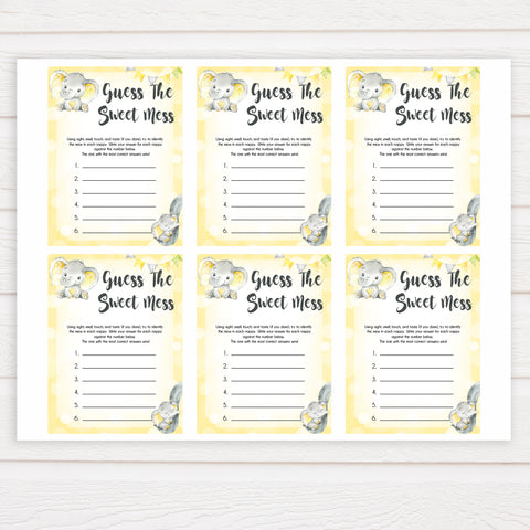 yellow elephant baby games, guess the sweet mess baby games, yellow baby games, elephant baby shower, fun baby games, top 10 baby games, popular baby games, printable baby games