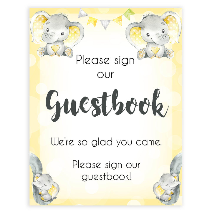 Yellow elephants, neutral baby shower signs, guestbook baby signs, baby shower signs, baby shower decor, gender reveal ideas, top baby shower ideas, printable baby signs