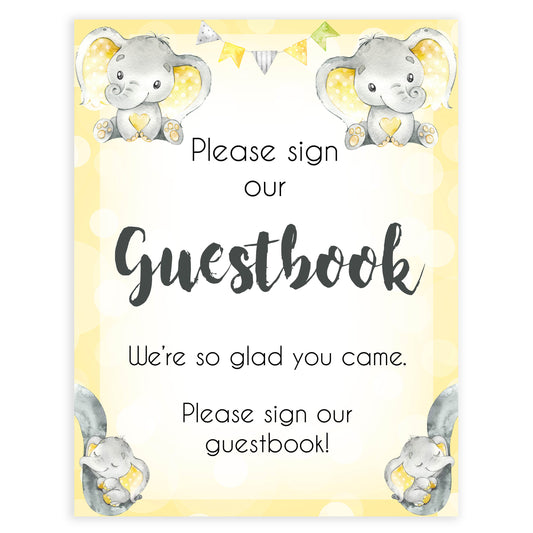 Yellow elephants, neutral baby shower signs, guestbook baby signs, baby shower signs, baby shower decor, gender reveal ideas, top baby shower ideas, printable baby signs