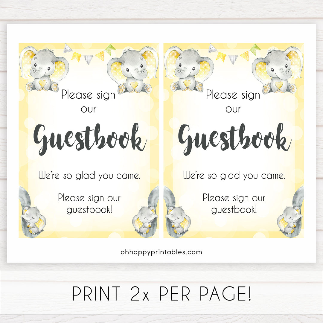 Yellow elephants, neutral baby shower signs, guestbook baby signs, baby shower signs, baby shower decor, gender reveal ideas, top baby shower ideas, printable baby signs
