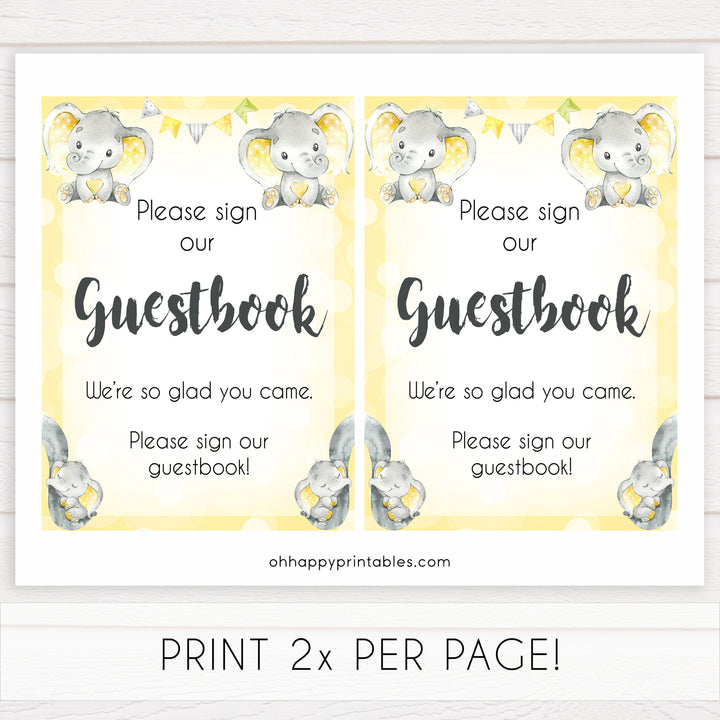 Yellow elephants, neutral baby shower signs, guestbook baby signs, baby shower signs, baby shower decor, gender reveal ideas, top baby shower ideas, printable baby signs