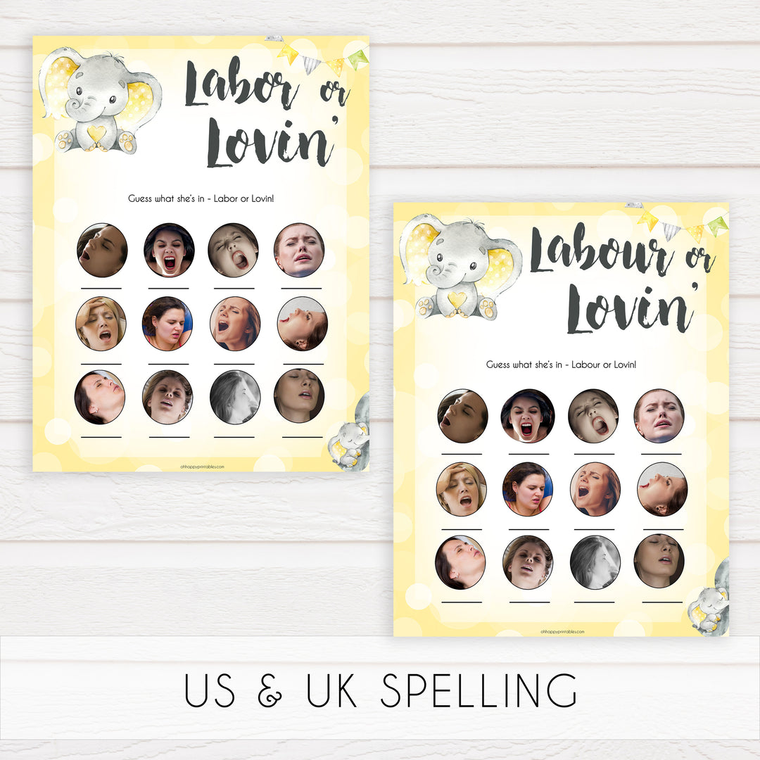 yellow elephant baby games, labor or lovin, labor or porn baby games, yellow baby games, elephant baby shower, fun baby games, top 10 baby games, popular baby games, printable baby games
