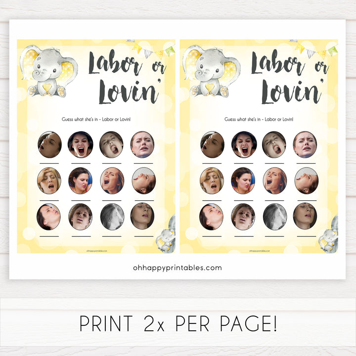 Labour or Lovin Baby Game - Yellow Elephants