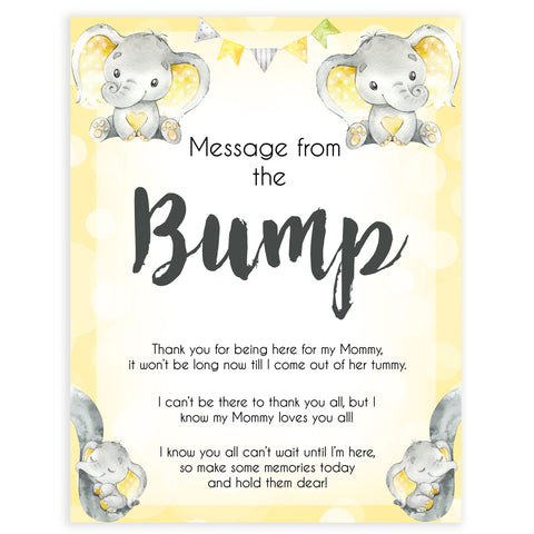 yellow elephant baby games, message from the bump baby games, yellow baby games, elephant baby shower, fun baby games, top 10 baby games, popular baby games, printable baby games