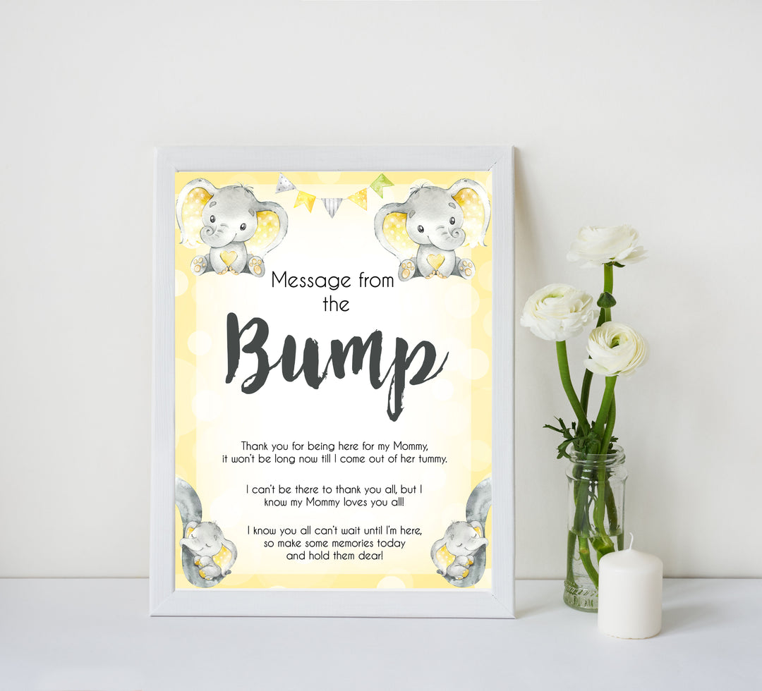yellow elephant baby games, message from the bump baby games, yellow baby games, elephant baby shower, fun baby games, top 10 baby games, popular baby games, printable baby games