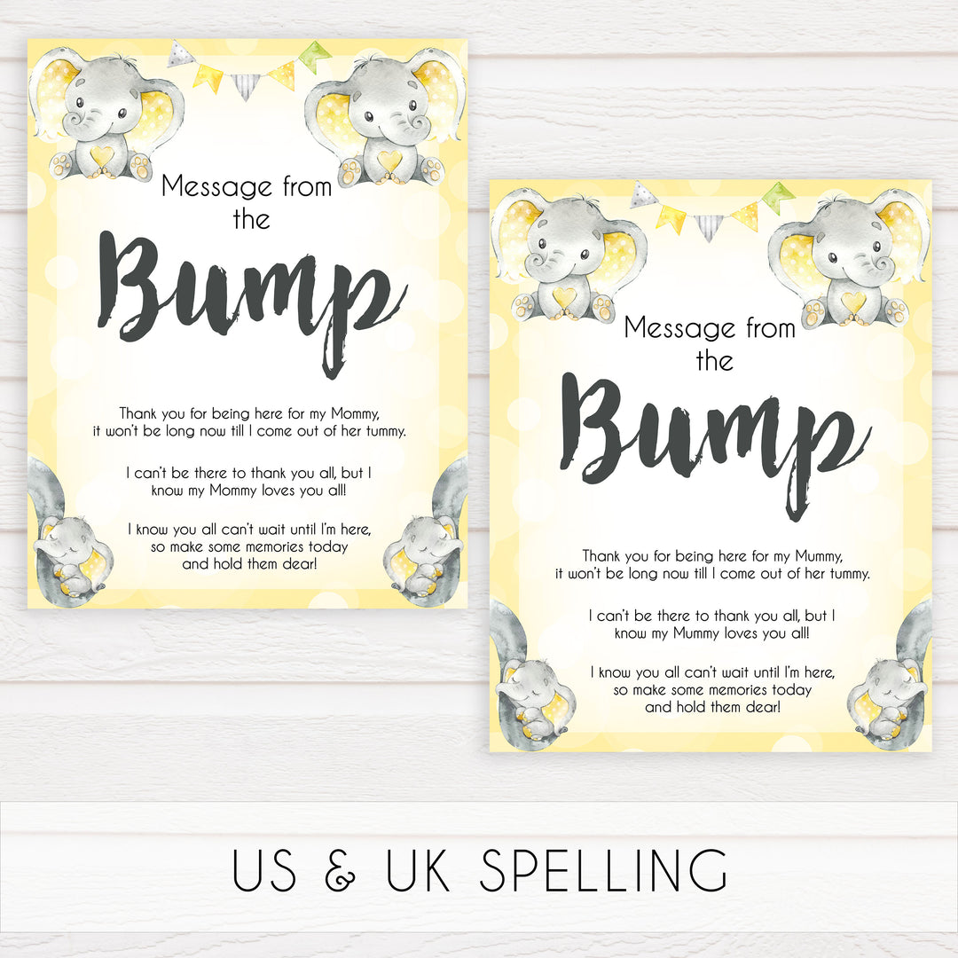 yellow elephant baby games, message from the bump baby games, yellow baby games, elephant baby shower, fun baby games, top 10 baby games, popular baby games, printable baby games