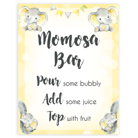 Yellow elephants, neutral baby shower signs, momosa sign baby signs, baby shower signs, baby shower decor, gender reveal ideas, top baby shower ideas, printable baby signs