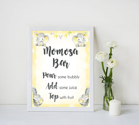 Yellow elephants, neutral baby shower signs, momosa sign baby signs, baby shower signs, baby shower decor, gender reveal ideas, top baby shower ideas, printable baby signs