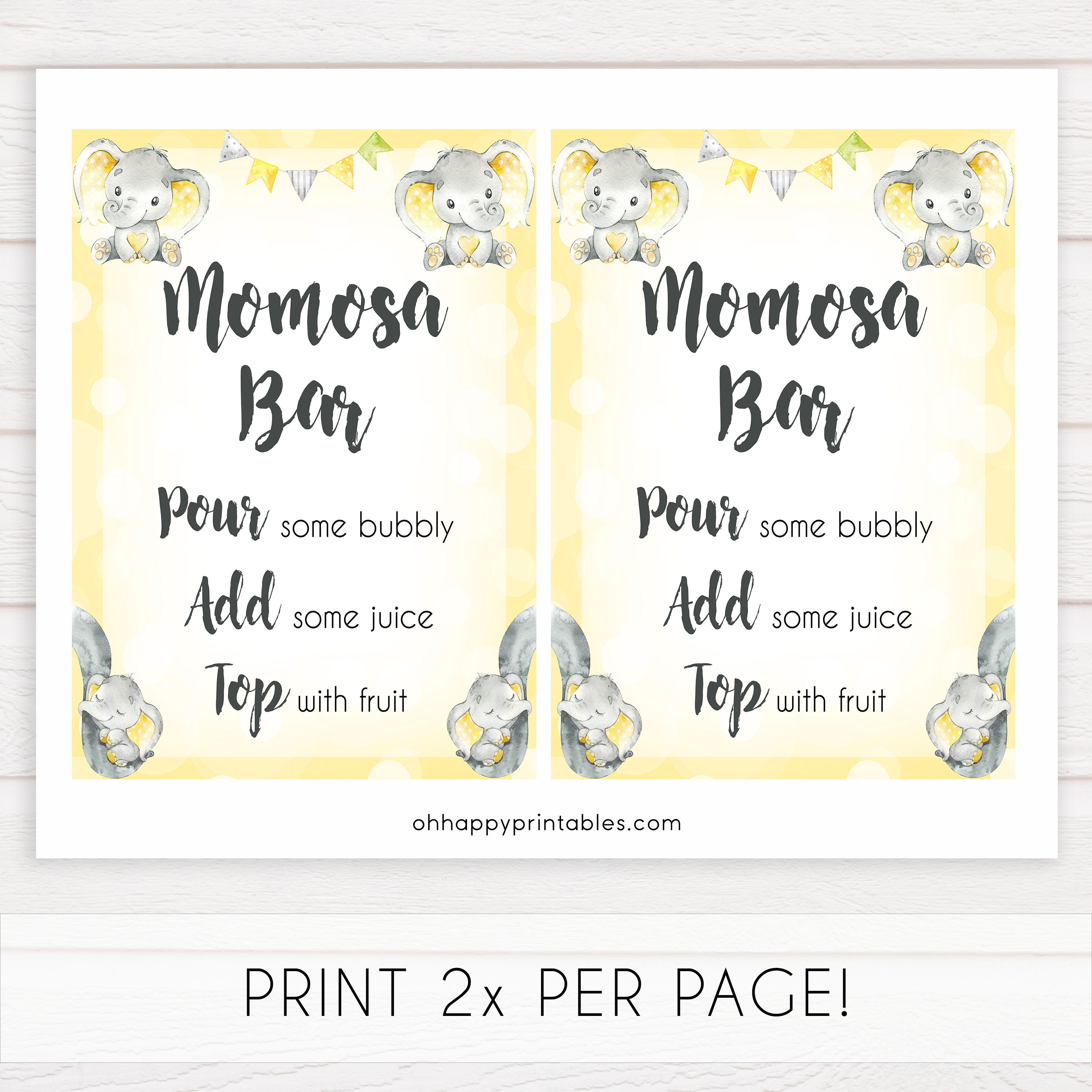 Yellow elephants, neutral baby shower signs, momosa sign baby signs, baby shower signs, baby shower decor, gender reveal ideas, top baby shower ideas, printable baby signs