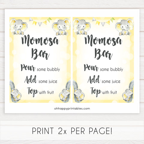 Yellow elephants, neutral baby shower signs, momosa sign baby signs, baby shower signs, baby shower decor, gender reveal ideas, top baby shower ideas, printable baby signs
